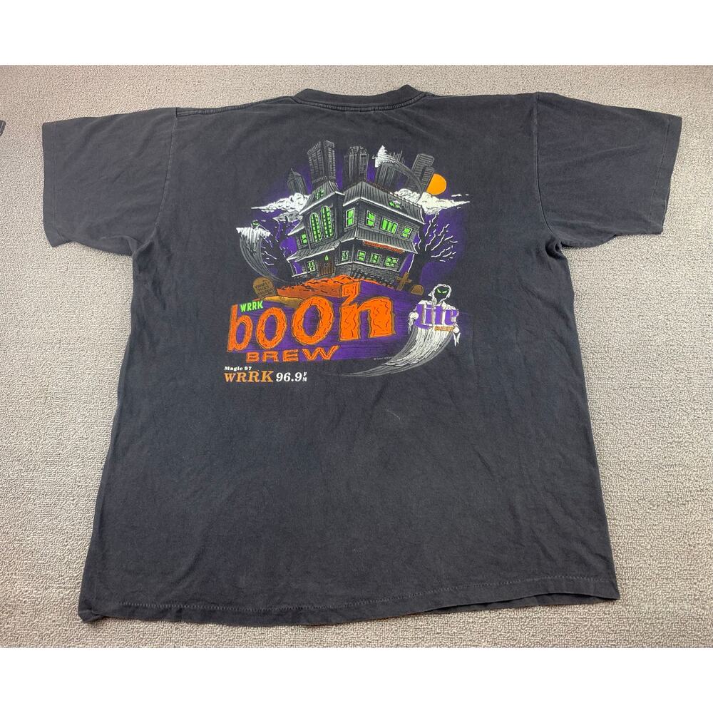 Vintage Oneita Power T Shirt XL Black Beer Lite Halloween Ghost Graphic USA Made
